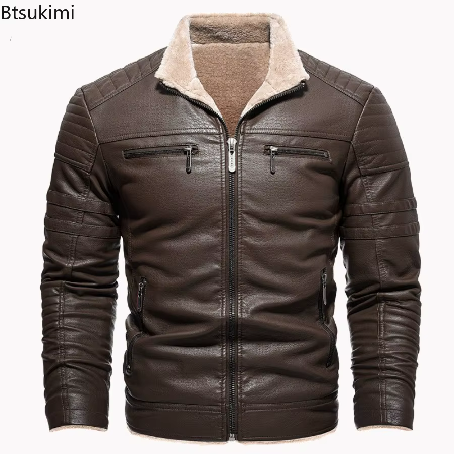 2026 Nouveaux hommes vestes en simili cuir automne hiver décontracté moto motard vestes en polyuréthane de haute qualité hommes rétro mince vêtements d'extérieur chauds