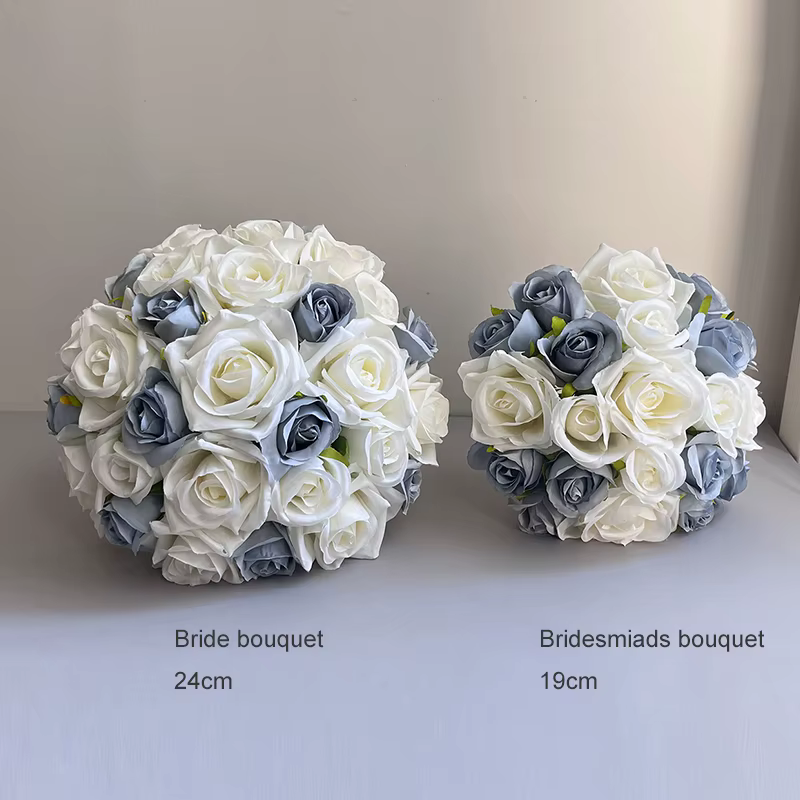Bouquet de mariée bleu poussiéreux, accessoires de mariage, bouquets de demoiselles d'honneur, fausses roses, fleurs artificielles, décoration de centre de table