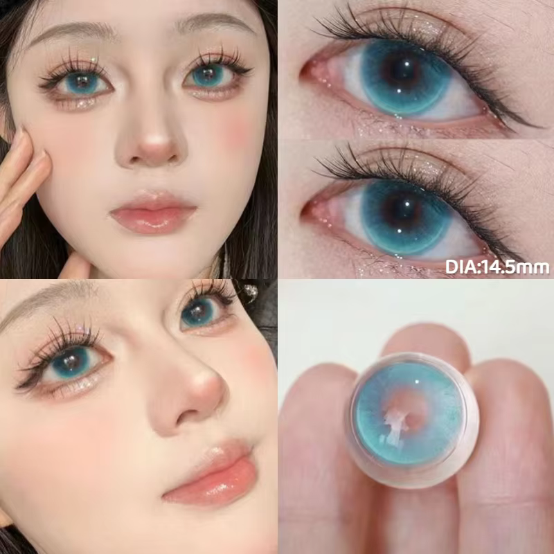KSSEYE 2 pièces lentilles de Contact colorées myopie vert effet d'élèves naturelles lentille de haute qualité avec dioptrie cosmétique bleu scintillant oeil