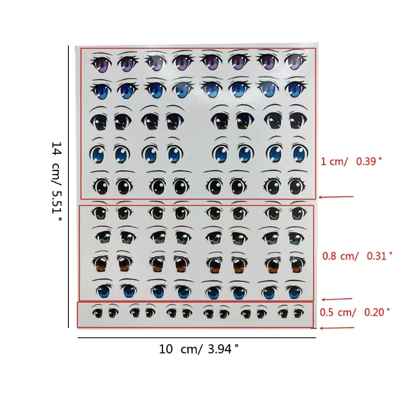 Autocollants pour les yeux poupées, 11 feuilles d'autocollants à l'eau pour le visage, décalcomanies dessin animé, pour