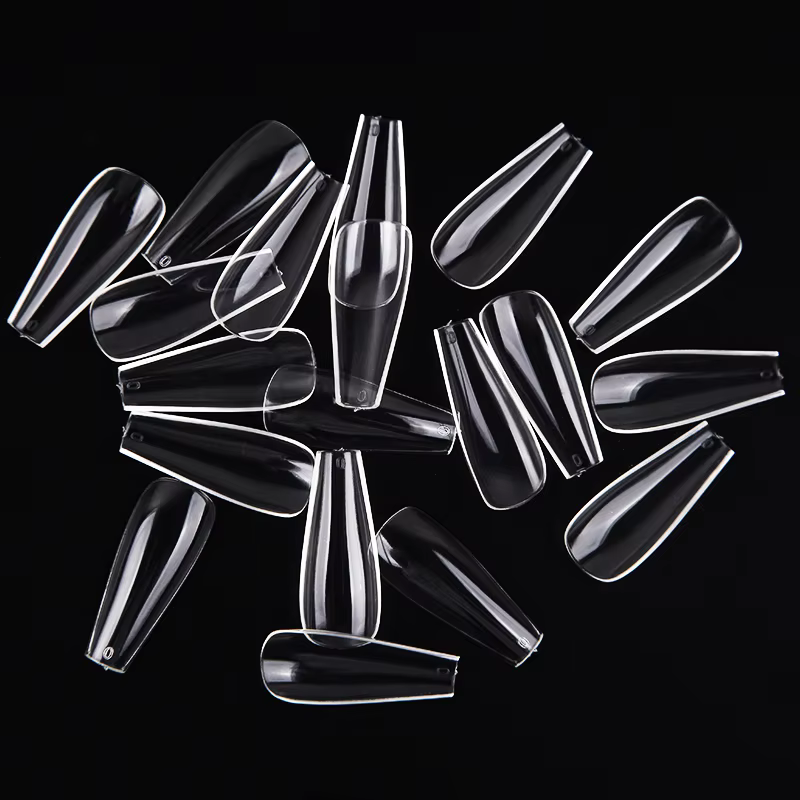600 pièce/sac longue ballerine cercueil faux ongles conseils clair/couleur naturelle couverture complète faux ongles manucure acrylique presse outils d'art des ongles