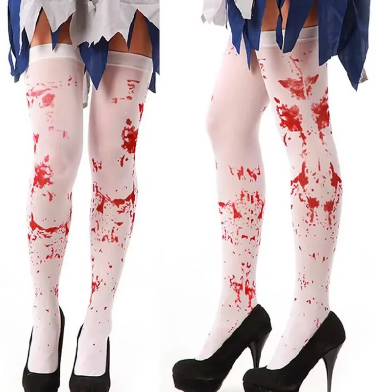 Bas tachés de sang blanc effrayant, chaussettes fantaisie d'halloween, cadeaux de fête Cosplay pour enfants et adultes