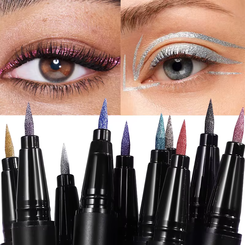 Crayon Eyeliner Liquide Métallique Blanc Violet Ultra-fin Rose Stylo pour les Yeux Séchage Rapide Paillettes Nacrées