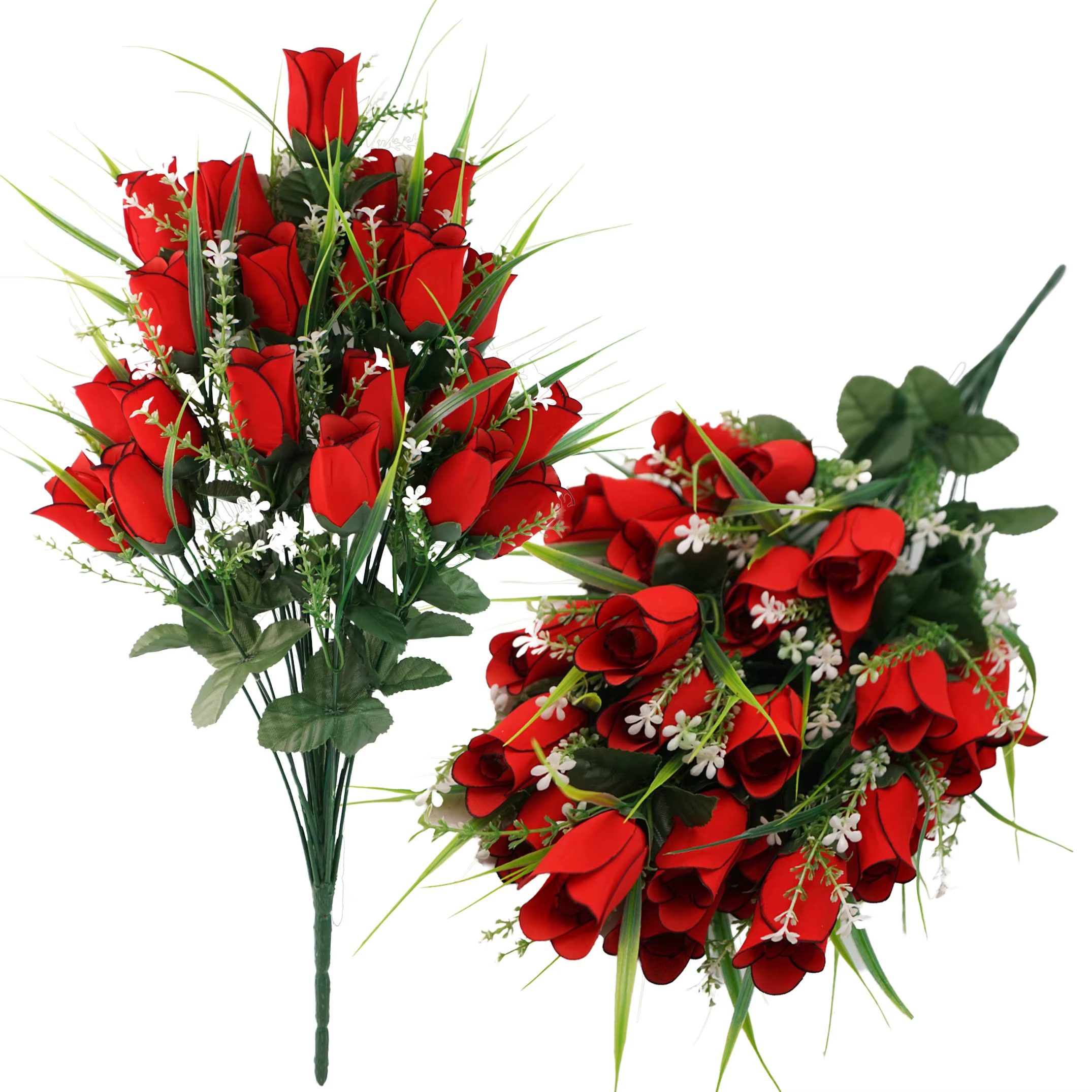 Roses artificielles pour tombes - Fleurs commémoratives extérieures vibrantes et résistantes aux intempéries avec vase - Parfaites pour les tributs funéraires