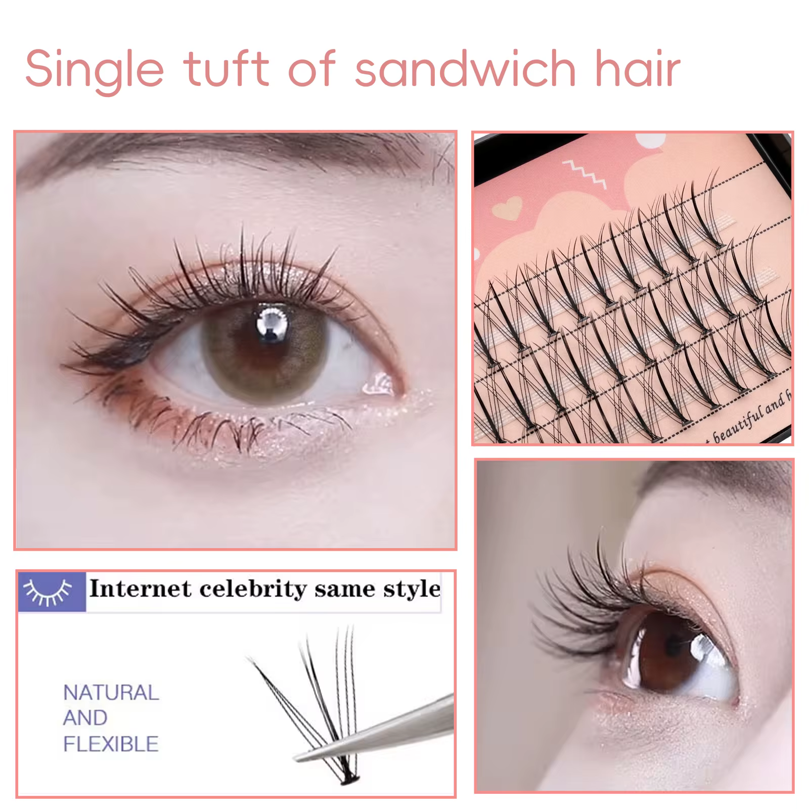 Anlinnet 60 bouquets de cils en forme de sandwich