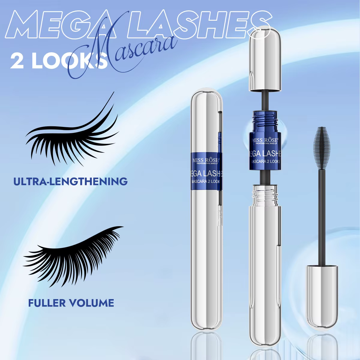 Ensemble de mascara noir MISS ROSE, mascara volumisant allongeant et recourbant à grande brosse, base de mascara waterproof, maquillage pour les yeux, cosmétique