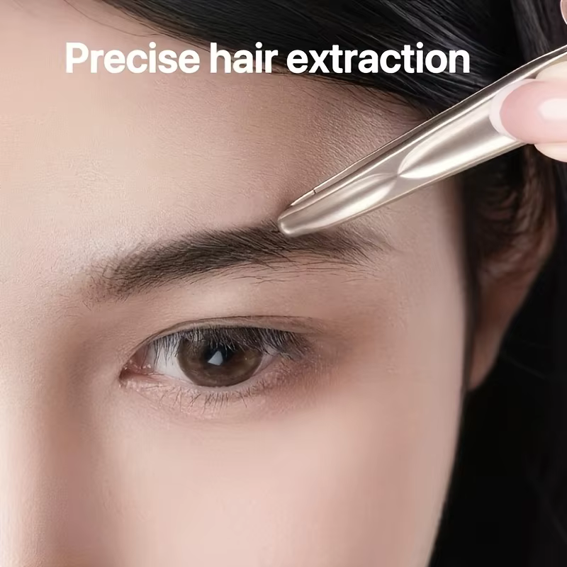 Pinces à sourcils en acier inoxydable pour une coupe précise de barbe et de moustache – Pince à épiler à tête ronde douce sur Beige clair avec design