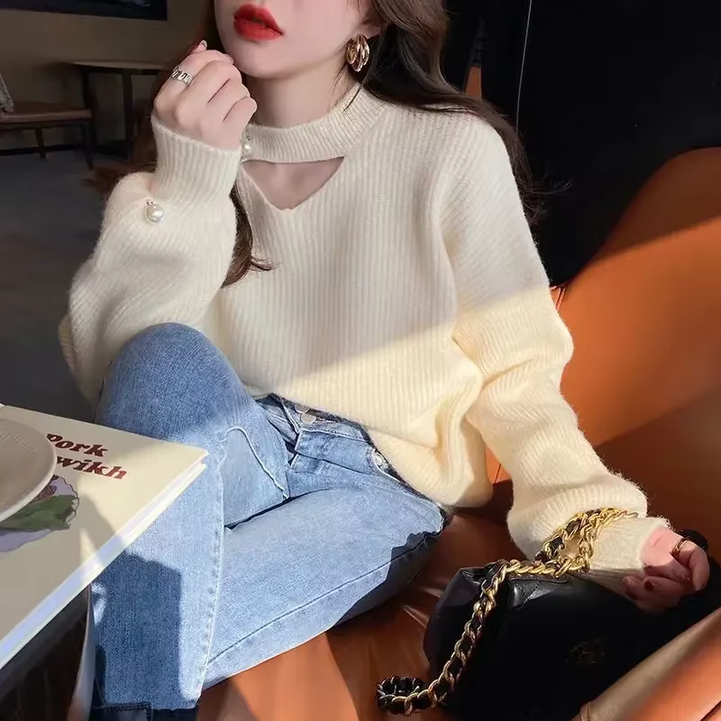 Pull en tricot à col en V rouge pour femme, pulls au crochet, tricots chauds, mode coréenne vintage, hiver froid, Y2K, années 90, nouveau