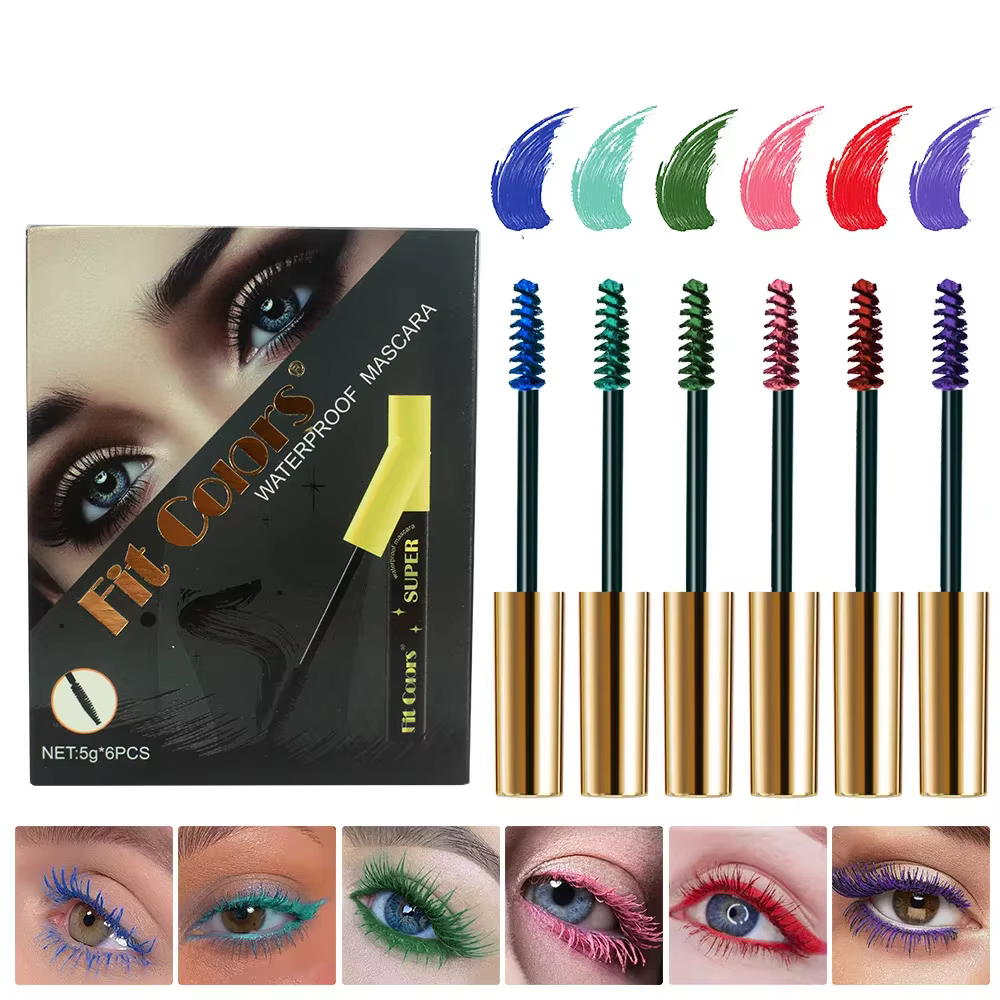 Mascara coloré imperméable, 6 couleurs/ensemble, bleu, blanc, noir, violet, allonge les cils, Extension des yeux, maquillage pour fête