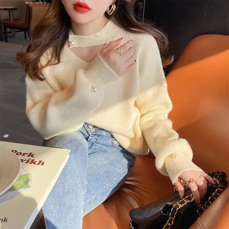 Pull en tricot à col en V rouge pour femme, pulls au crochet, tricots chauds, mode coréenne vintage, hiver froid, Y2K, années 90, nouveau