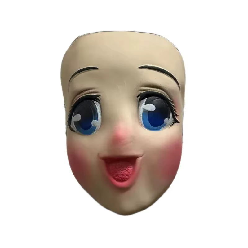 Masque réaliste de femme aux grands yeux, style Lolita, demi-visage en latex, pour cosplay, dessin animé, Kigurumi, fête, déguisement, accessoires