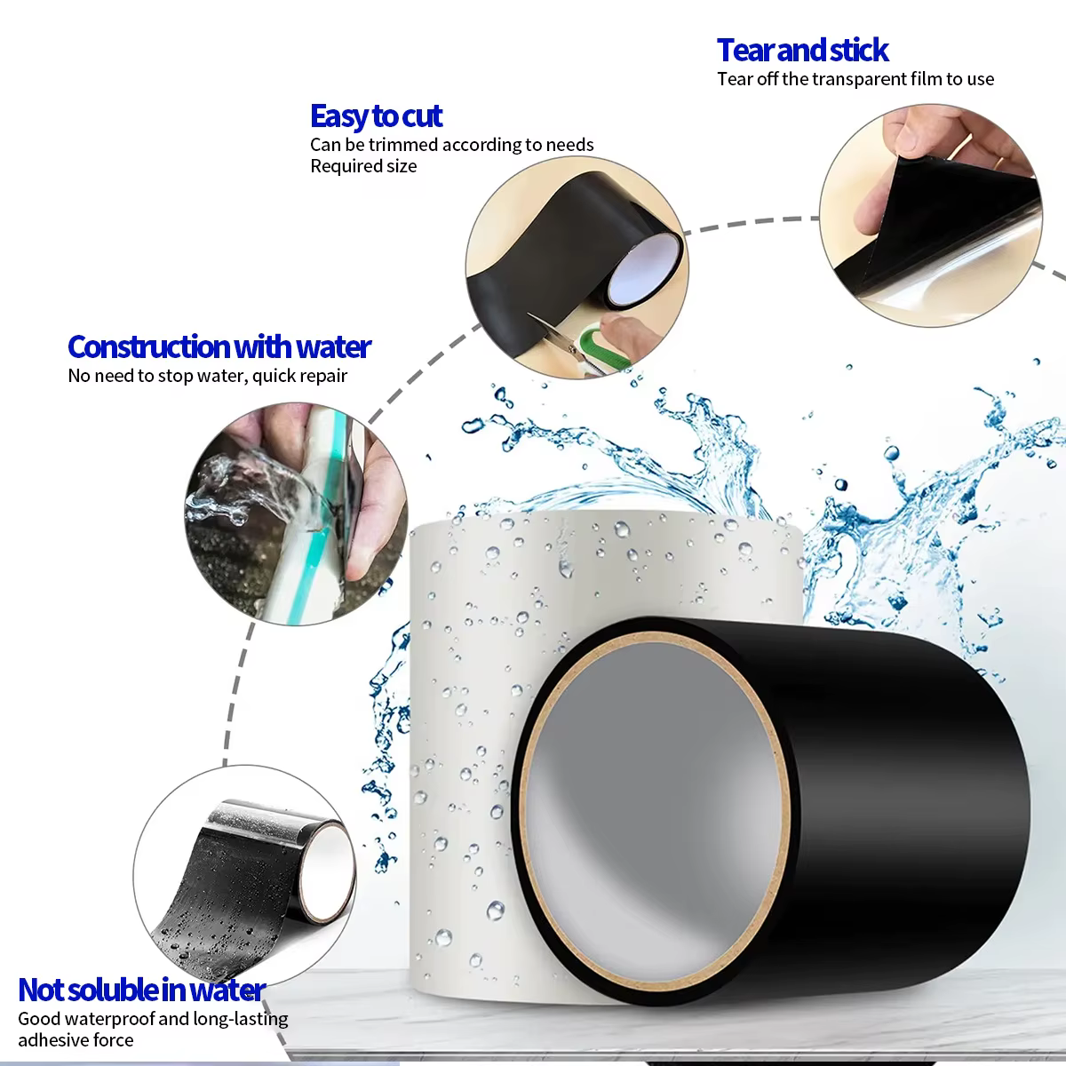 Ruban étanche pour réparation de fuites – Ruban d'étanchéité robuste pour piscine, toit, tuyaux, tente, bassin – Patch d'étanchéité instantané