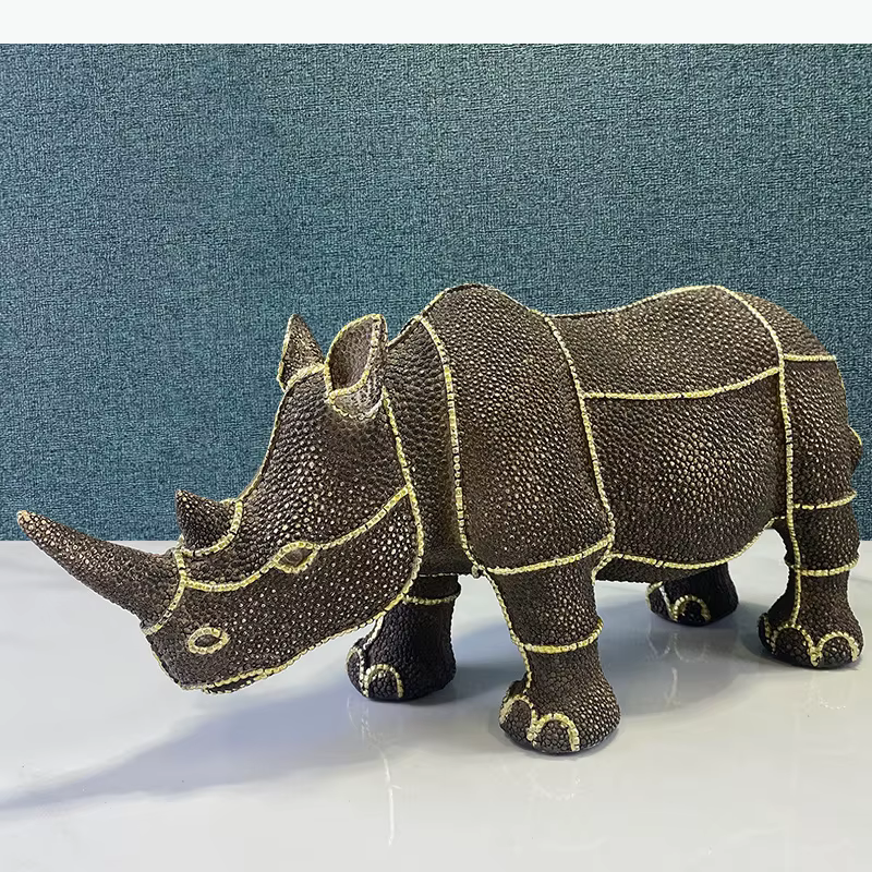 Ornement en résine en forme de rhinocéros, sculpture animale, artisanat, décoration de la maison, statue de présentation sur le bureau, figurines, décoration, artisanat, cadeaux