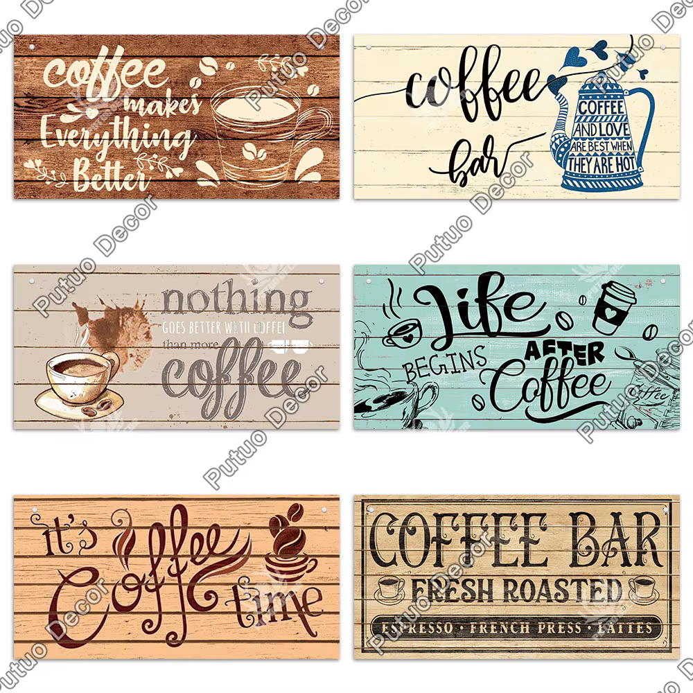 Putuo décor café signes en bois Plaque plaque en bois rustique suspendu pour café Bar cuisine maison arrière-cour mur Art décoration cadeau