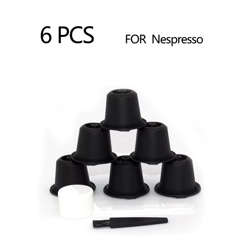 Capsules de café Nespresso rechargeables et réutilisables, dosettes Nespresso réutilisables avec une cuillère et une brosse, 3/6 pièces