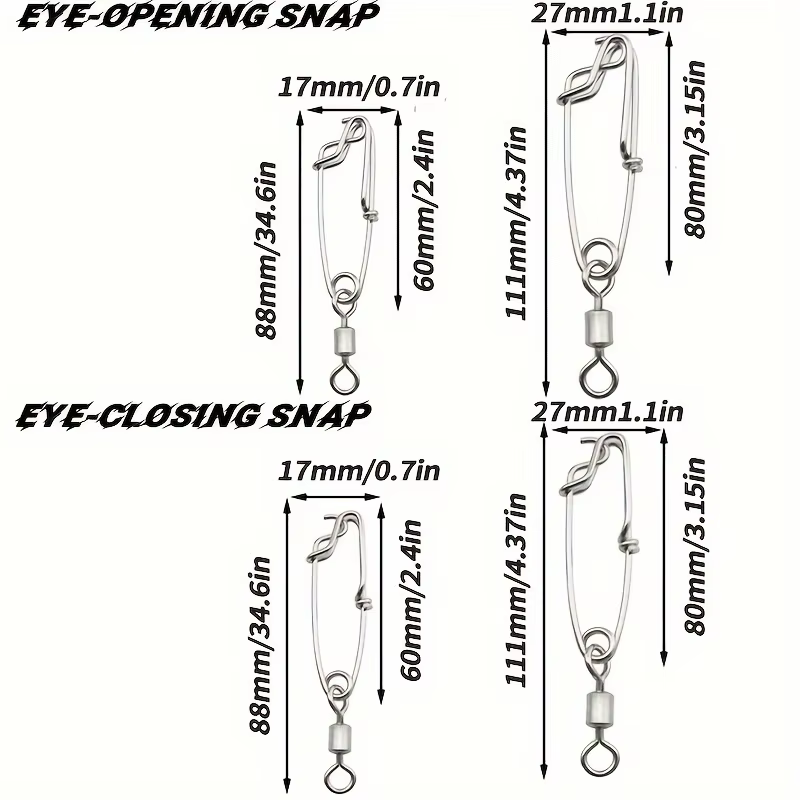 Mousqueton pivotant de pêche à palangre, 5 pièces, émerillons à pression palangre en acier inoxydable, accessoires de pêche, broche d'ouverture et de fermeture des yeux