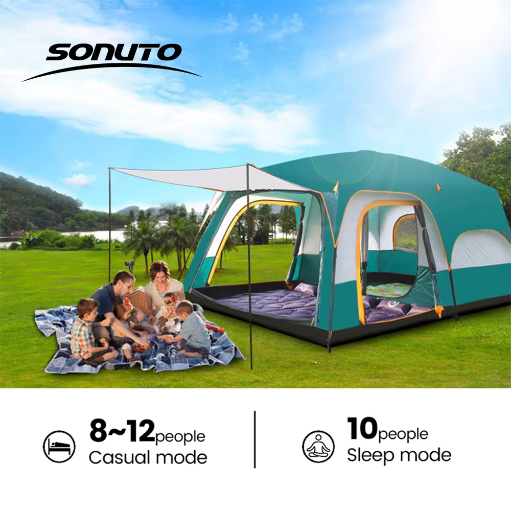 Tente de Camping améliorée pour 4 saisons, 3 à 12 personnes, imperméable, coupe-vent, Double couche, 2 pièces, équipement de randonnée familial en plein air
