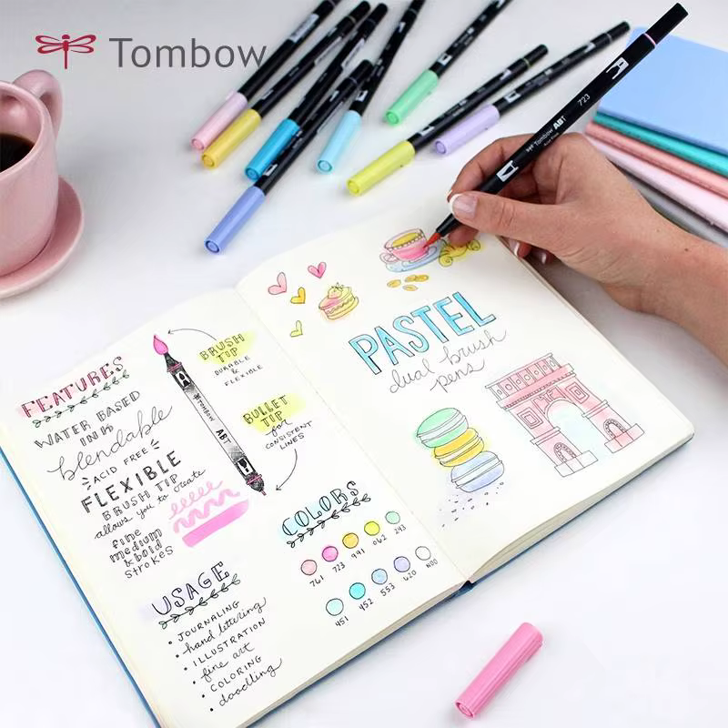 Tombow-Ensemble de marqueurs d'interconnexion, stylo brosse pour touristes à pointe souple en nylon ABT, manuel de dessin non CUSafe sans purge, papeterie japonaise, 10 pièces