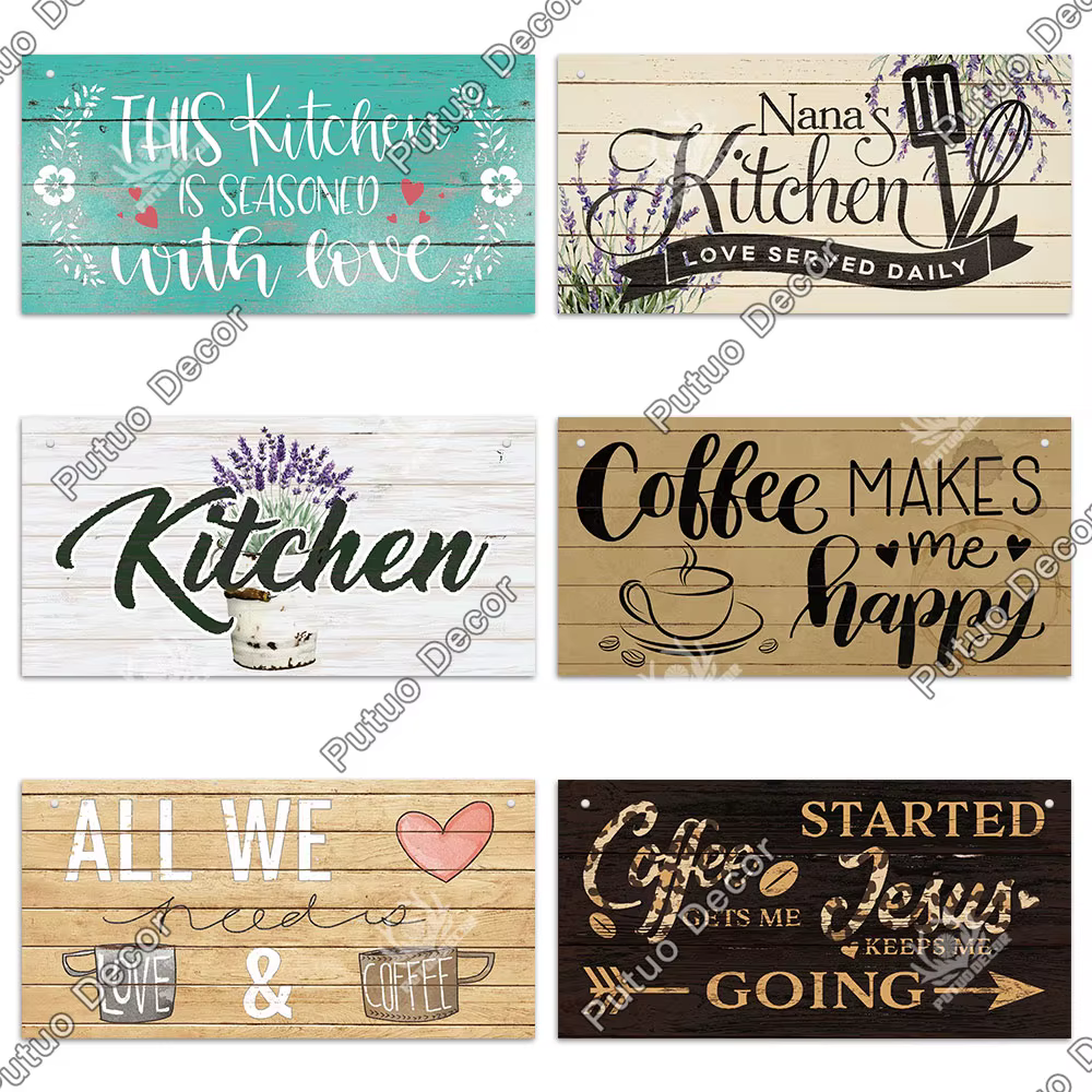 Putuo décor café signes en bois Plaque plaque en bois rustique suspendu pour café Bar cuisine maison arrière-cour mur Art décoration cadeau