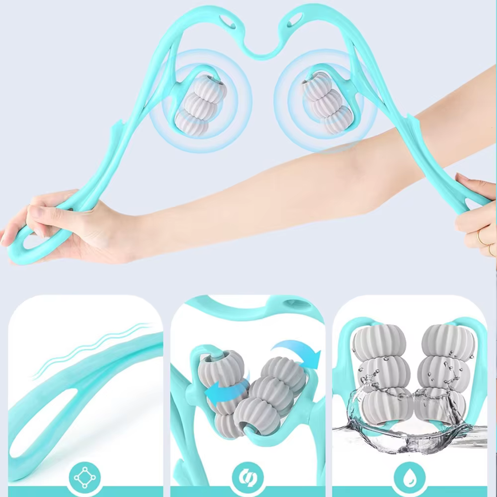 Masseur de nuque, rouleau de massage pour soulager la douleur des tissus profonds, rouleau de massage des points de pression avec 6 roues, outils de massage des épaules et des bras