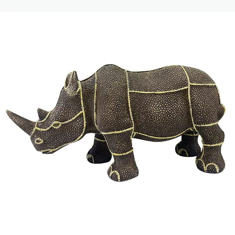 Ornement en résine en forme de rhinocéros, sculpture animale, artisanat, décoration de la maison, statue de présentation sur le bureau, figurines, décoration, artisanat, cadeaux