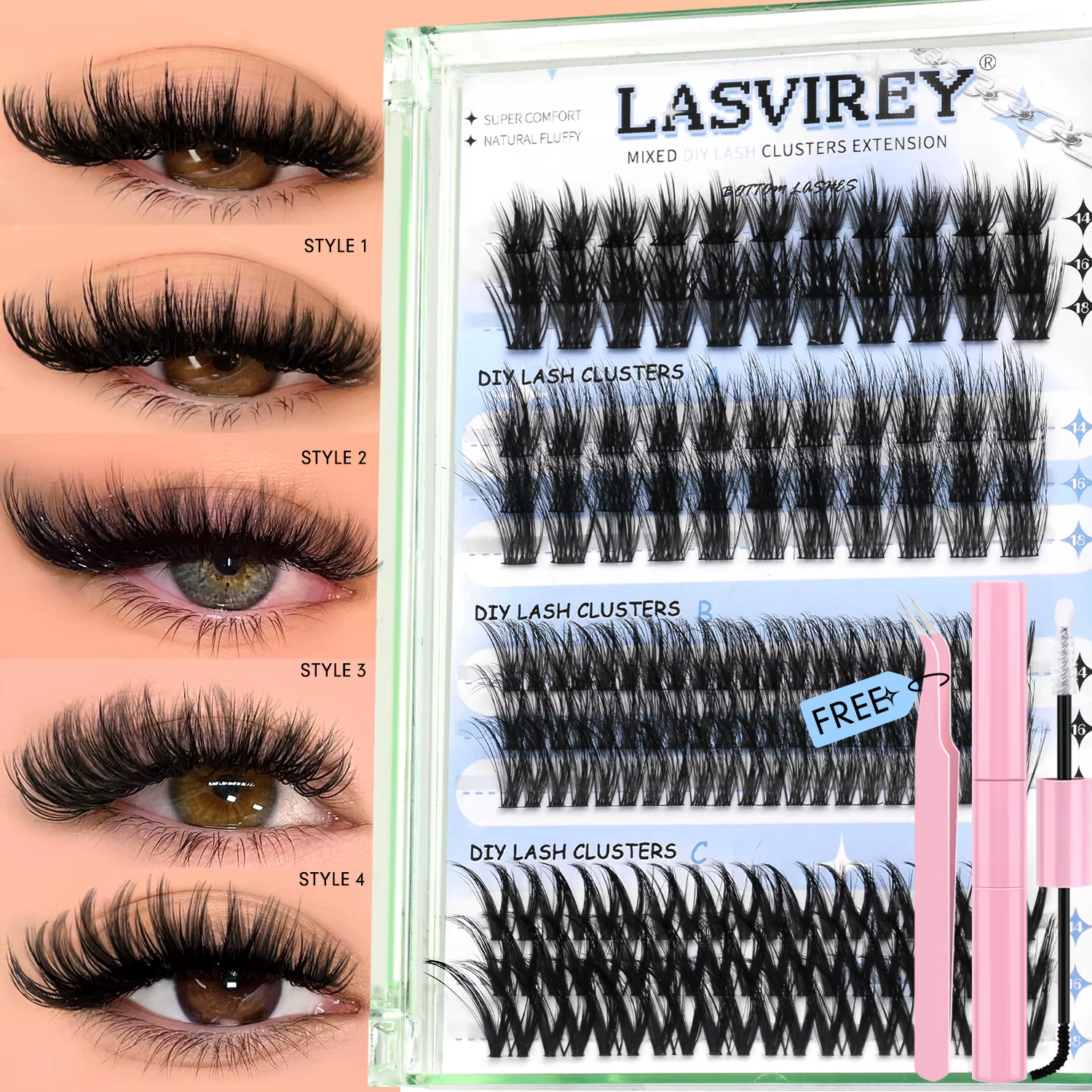 Lasvirey Kit de faux cils en touffes à faire soi-même : extensions