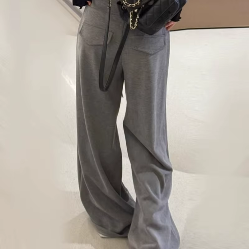 Pantalon de sport marron taille basse pour femme, taille haute, coupe cintrée, drapé décontracté, jambes larges