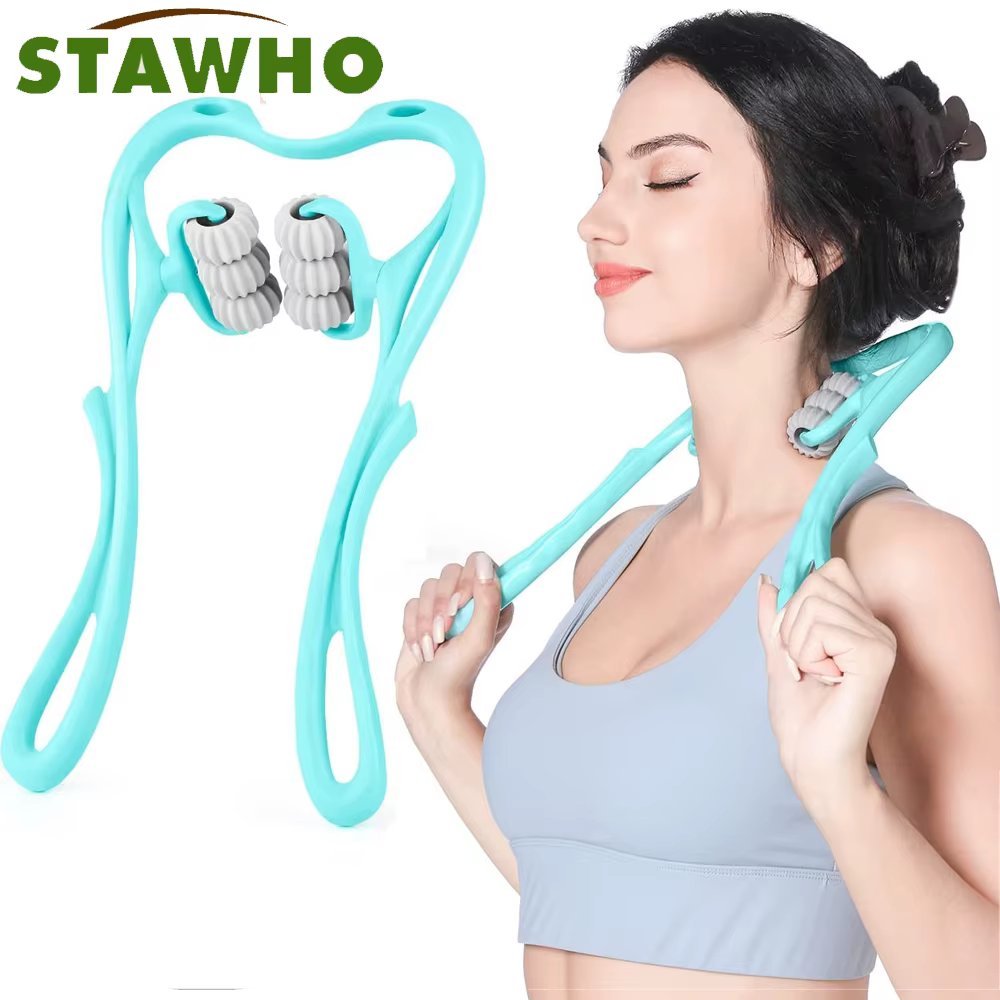 Masseur de nuque, rouleau de massage pour soulager la douleur des tissus profonds, rouleau de massage des points de pression avec 6 roues, outils de massage des épaules et des bras