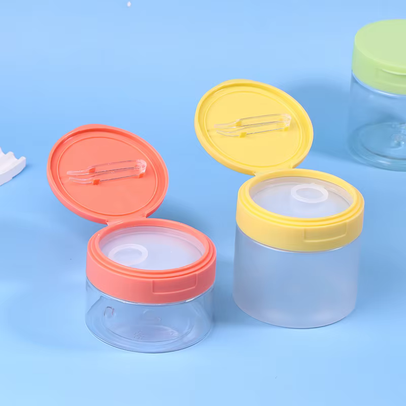 ♡ Pot de 200-350 ml pour démaquillant avec pince à épiler, pots ronds transparents, bouteille vide à large ouverture, flacon à rabat pour rangement de lotion