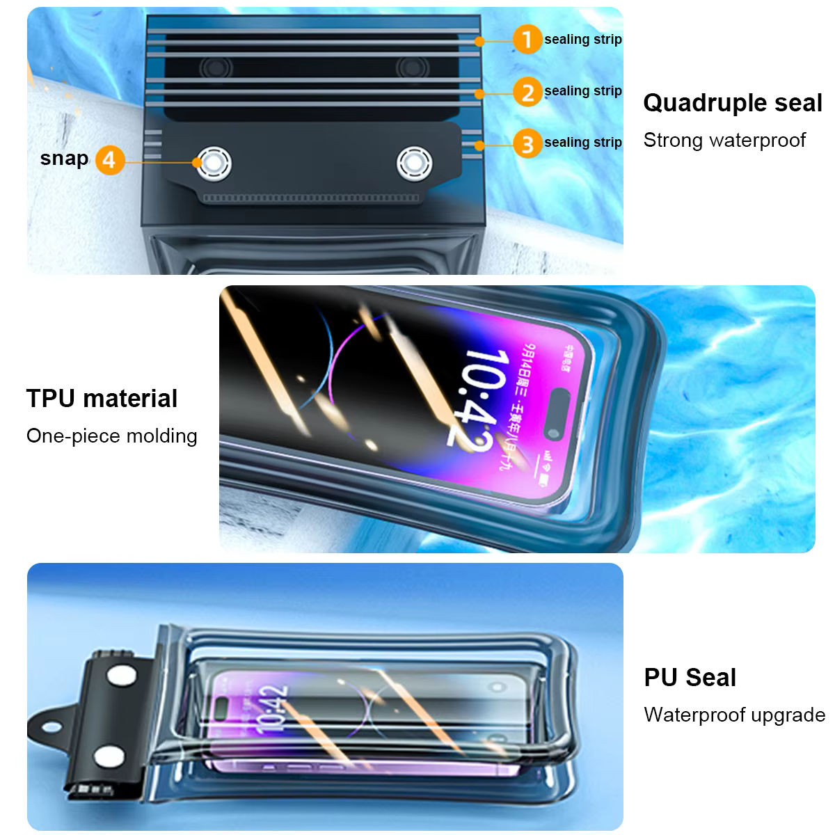 Étui étanche flottant pour téléphone, sac de natation à vision panoramique, sac étanche transparent pour la neige et la forêt tropicale, housse étanche avec joint d'étanchéité