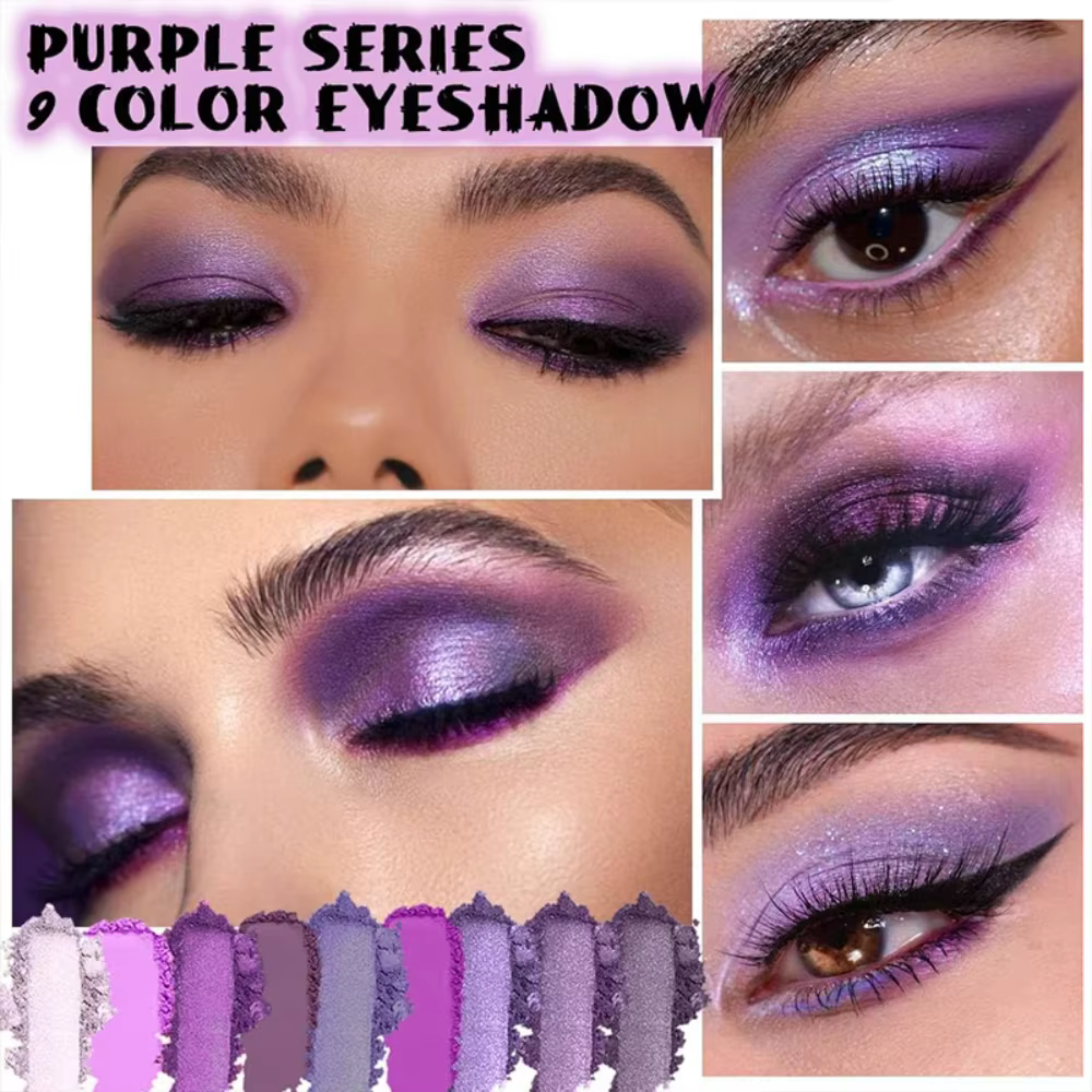 Palette de fards à paupières violets de 9 couleurs – Mat & Shimmer