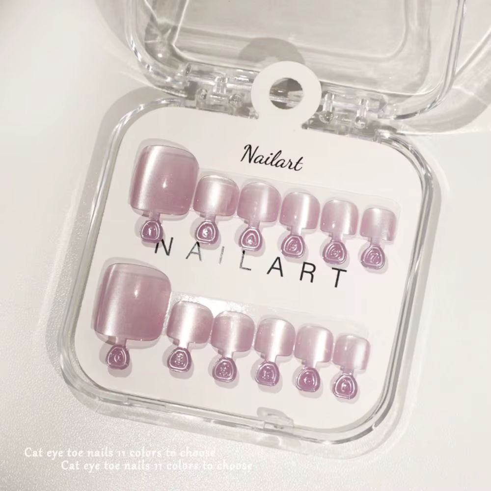 Nouveaux faux ongles pour les orteils, effet œil de chat, faits à la main, brillants, pointes d'ongles portables, couverture complète, acrylique, faux ongles pour femmes et filles