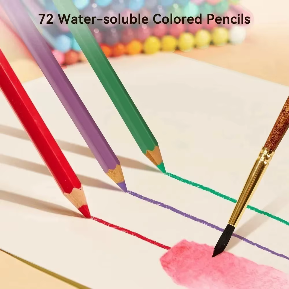 Arrtx 72 couleurs ensemble de crayons de couleur solubles dans l'eau avec brosse en Nylon crayon aquarelle fournitures d'art pour dessin croquis coloriage