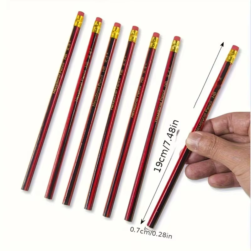 Crayons en bois HB avec gommes, corps rouge et noir pour l'écriture, le dessin et le croquis, idéal pour les étudiants et les fournitures de bureau