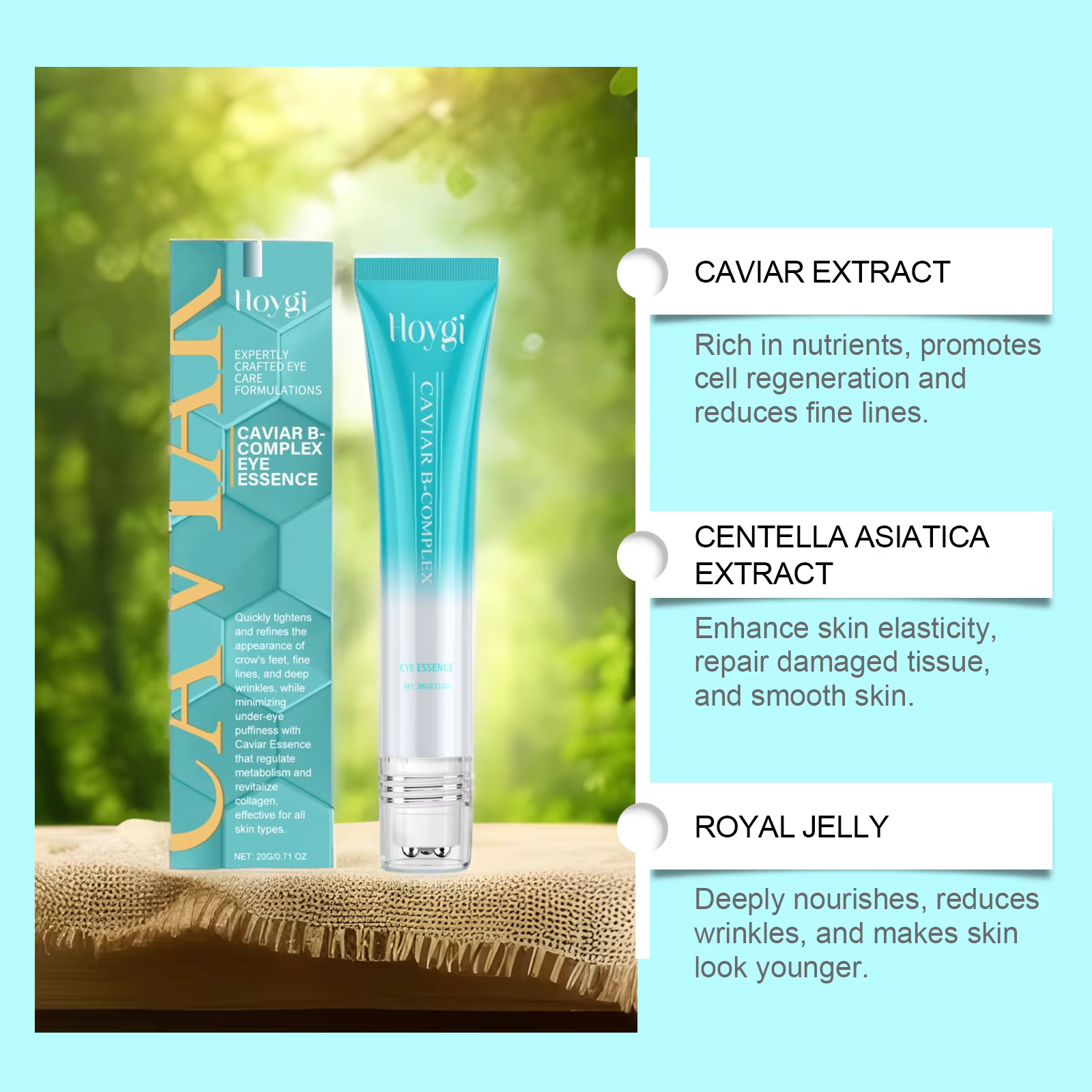 Caviar b-complexe Essence pour les yeux élimine les grappes foncées Anti-poches lissant les ridules hydrate la peau
