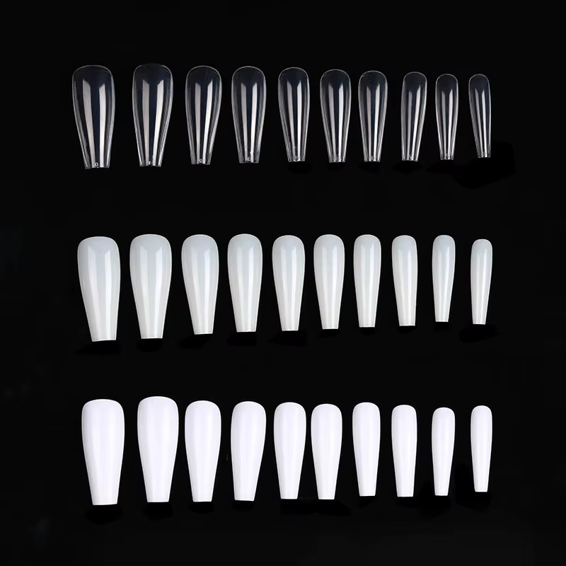 600 pièce/sac longue ballerine cercueil faux ongles conseils clair/couleur naturelle couverture complète faux ongles manucure acrylique presse outils d'art des ongles