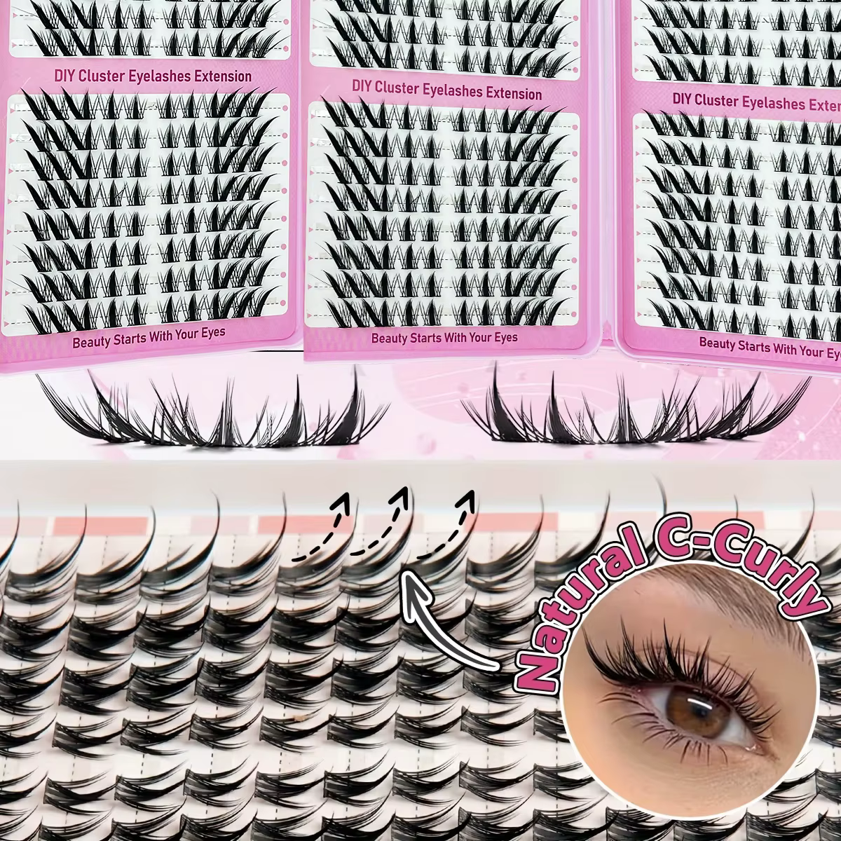 32 rangées de faux cils individuels en forme de C