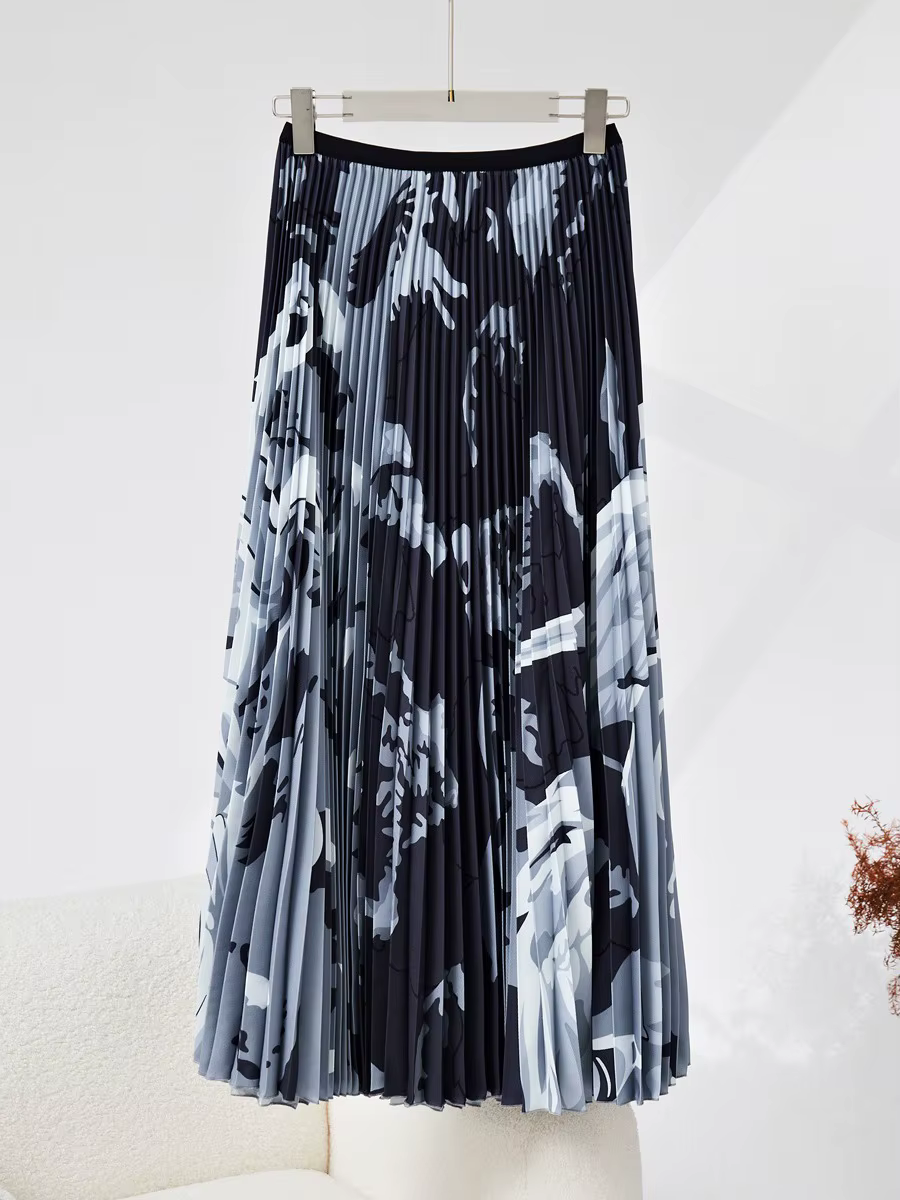 Ensemble jupe midi, t-shirt plissé tendance printemps-automne, t-shirt à manches longues, ensemble deux pièces haut de gamme pour femme