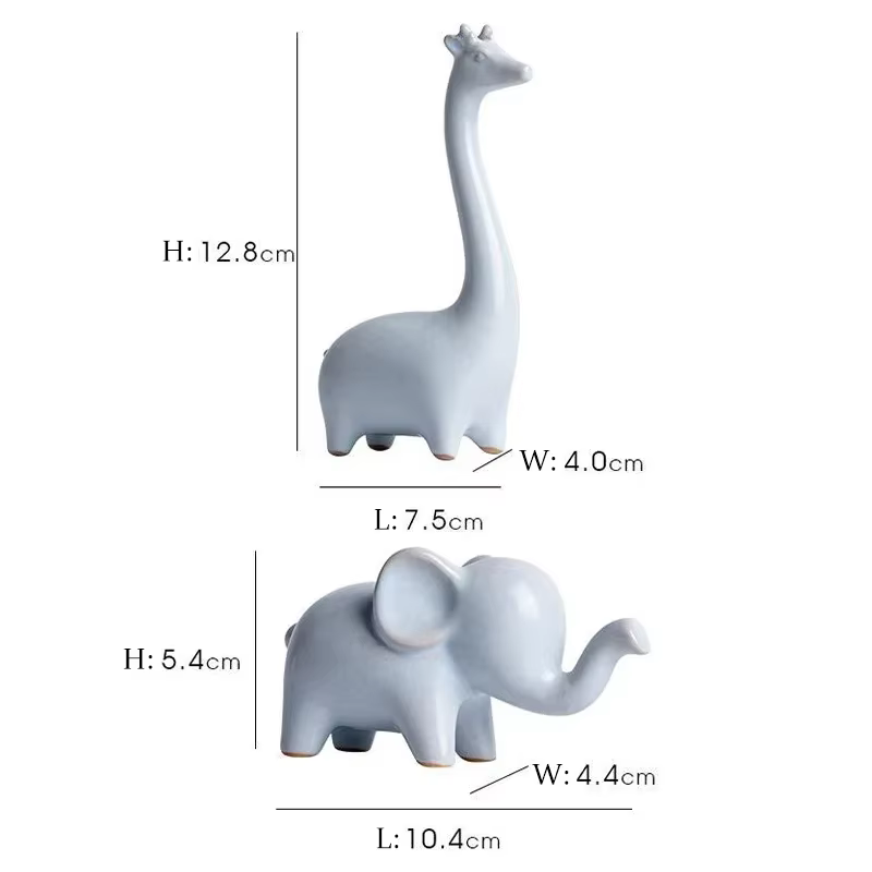 Mini Figurine d'éléphant et de girafe en céramique, Sculpture d'animal de bureau, ornements décoratifs modernes et minimalistes pour la décoration de la maison et du bureau