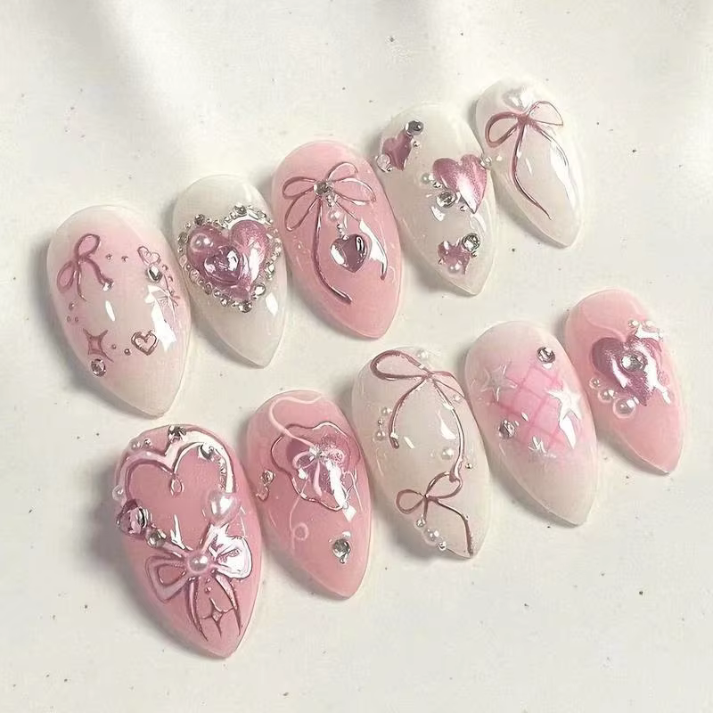 24 pièces/ensemble doux arc faux ongles presse sur ongles faux ongles Kit Art artificiel ongles doigt bricolage manucure pour femmes et filles