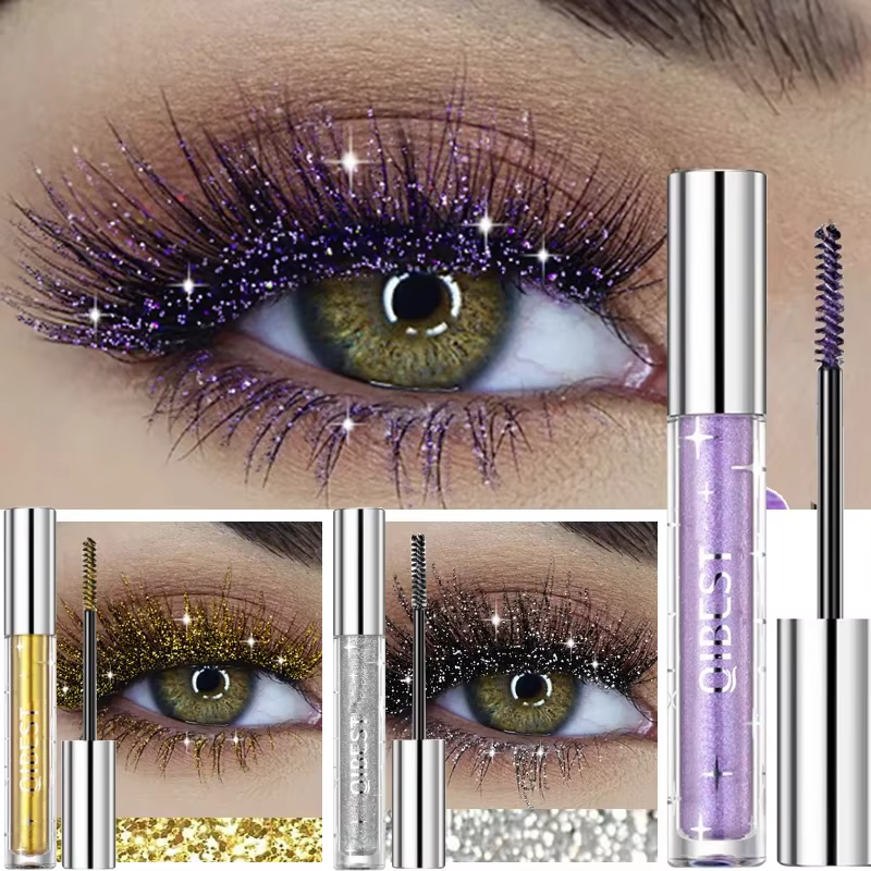 Mascara à paillettes diamant argent or violet galaxie
