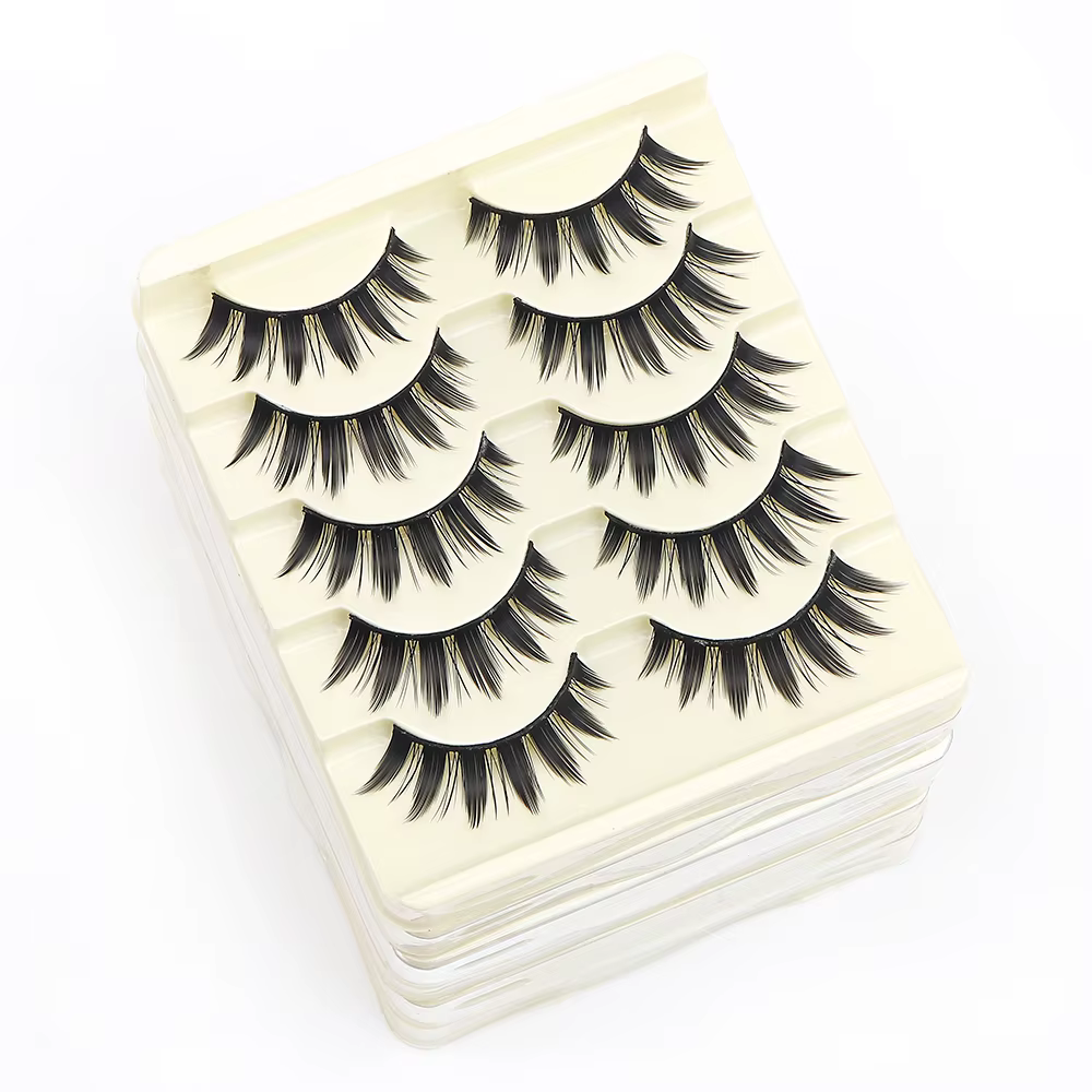Cils noirs cils yeux de chat bande croisée faux cils naturel Long Cosplay maquillage 5 paires Extension de cils de vison Cilios