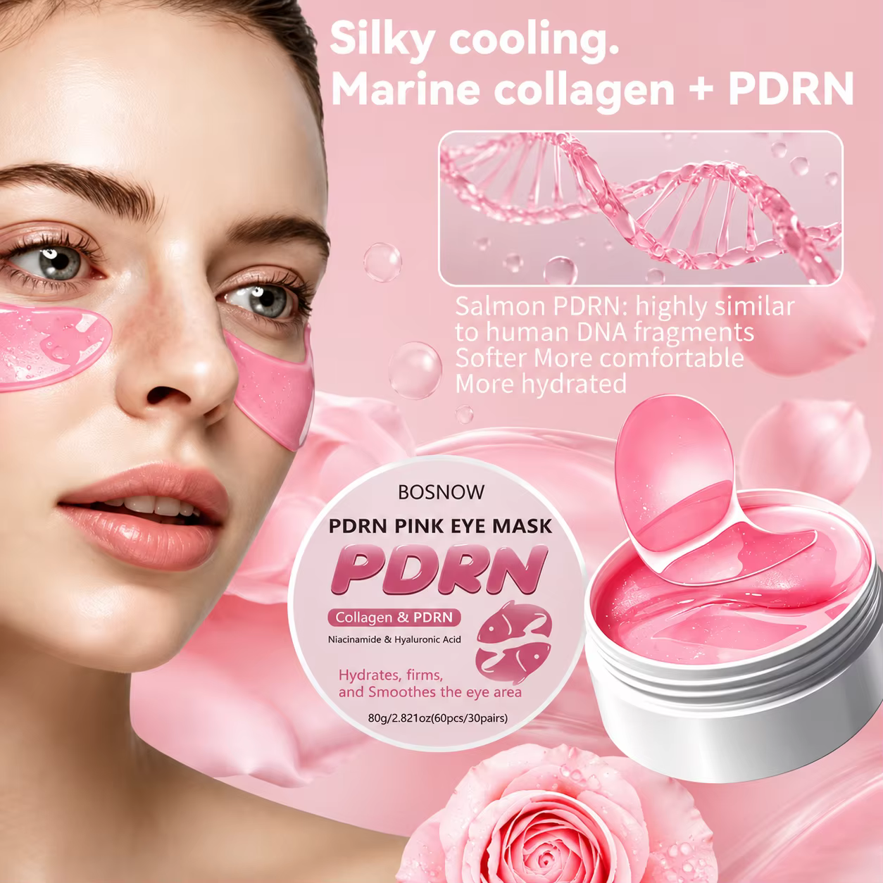 60 Patchs Oculaires en Gel Pn Pink, Patchs sous les Yeux - Hydratation Profonde, pour une Apparence Raffinée, avec une Puissante Expérience Hydratante et Rafraîchissante, les Patchs Oculaires en Gel A