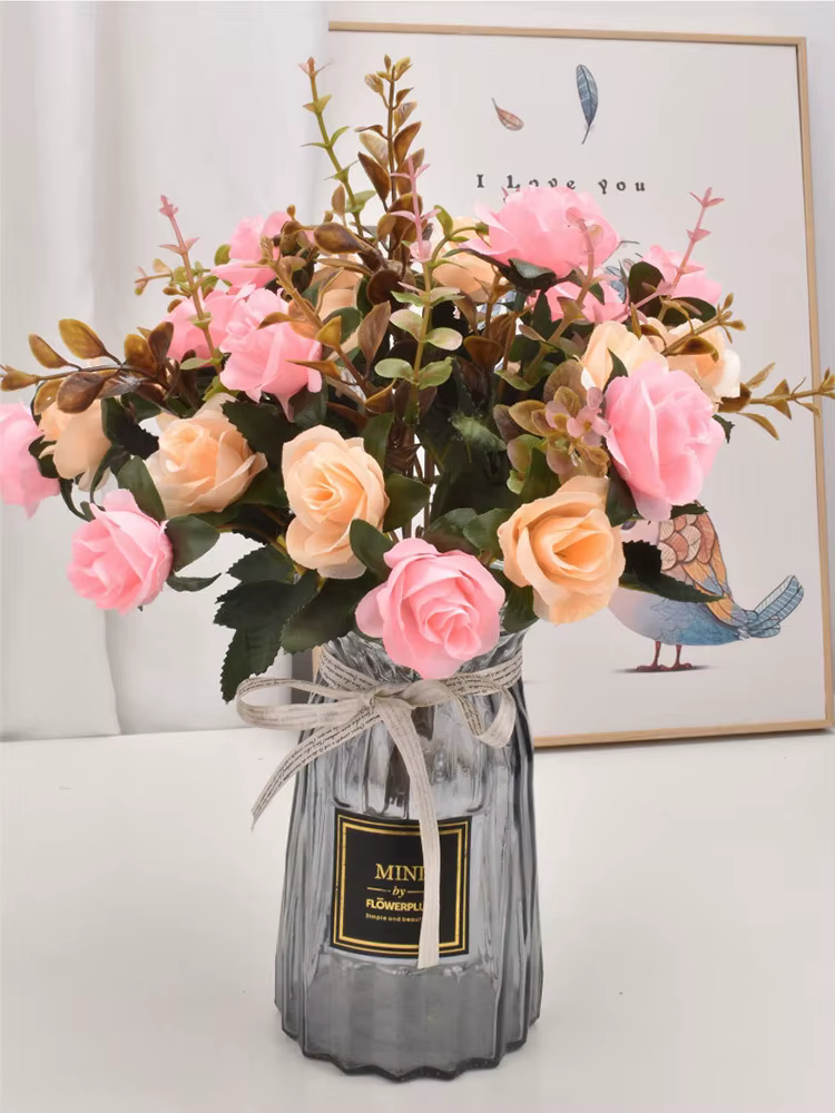 Roses artificielles pour mariage, 1 bouquet de fausses fleurs, accessoires de décoration pour la maison