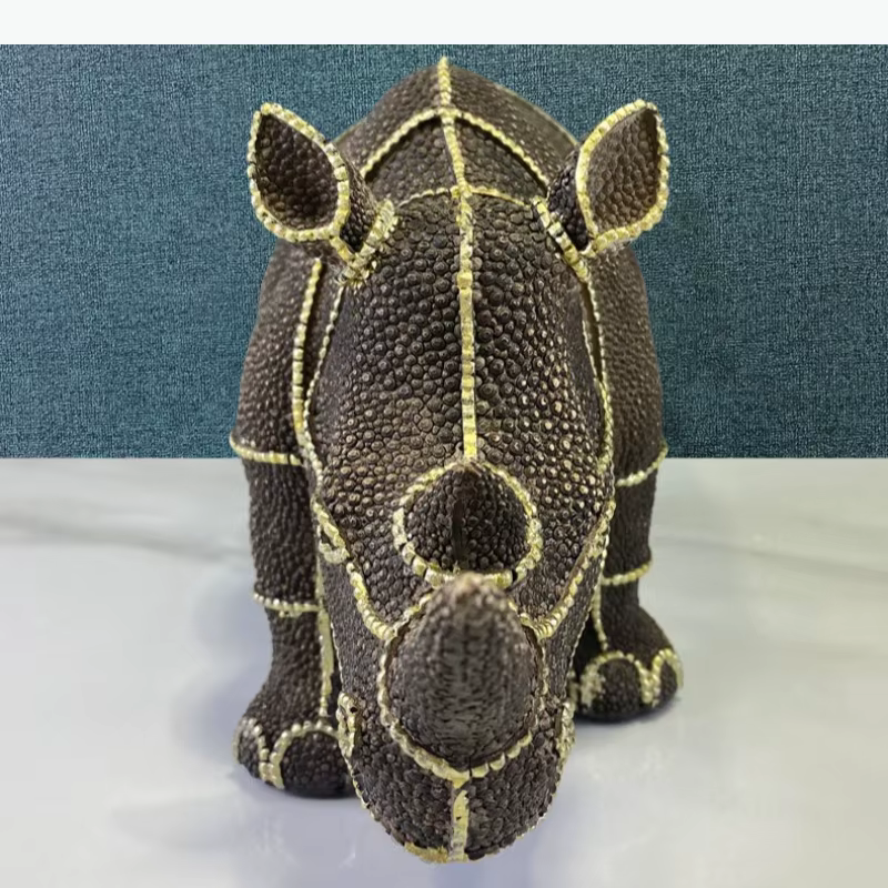 Ornement en résine en forme de rhinocéros, sculpture animale, artisanat, décoration de la maison, statue de présentation sur le bureau, figurines, décoration, artisanat, cadeaux