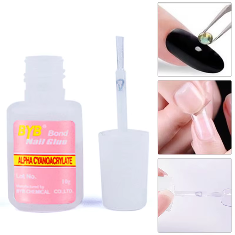 Colle à ongles 10g avec pinceau pour faux ongles, transparente, forte, séchage rapide, outil pour manucure et faux ongles.