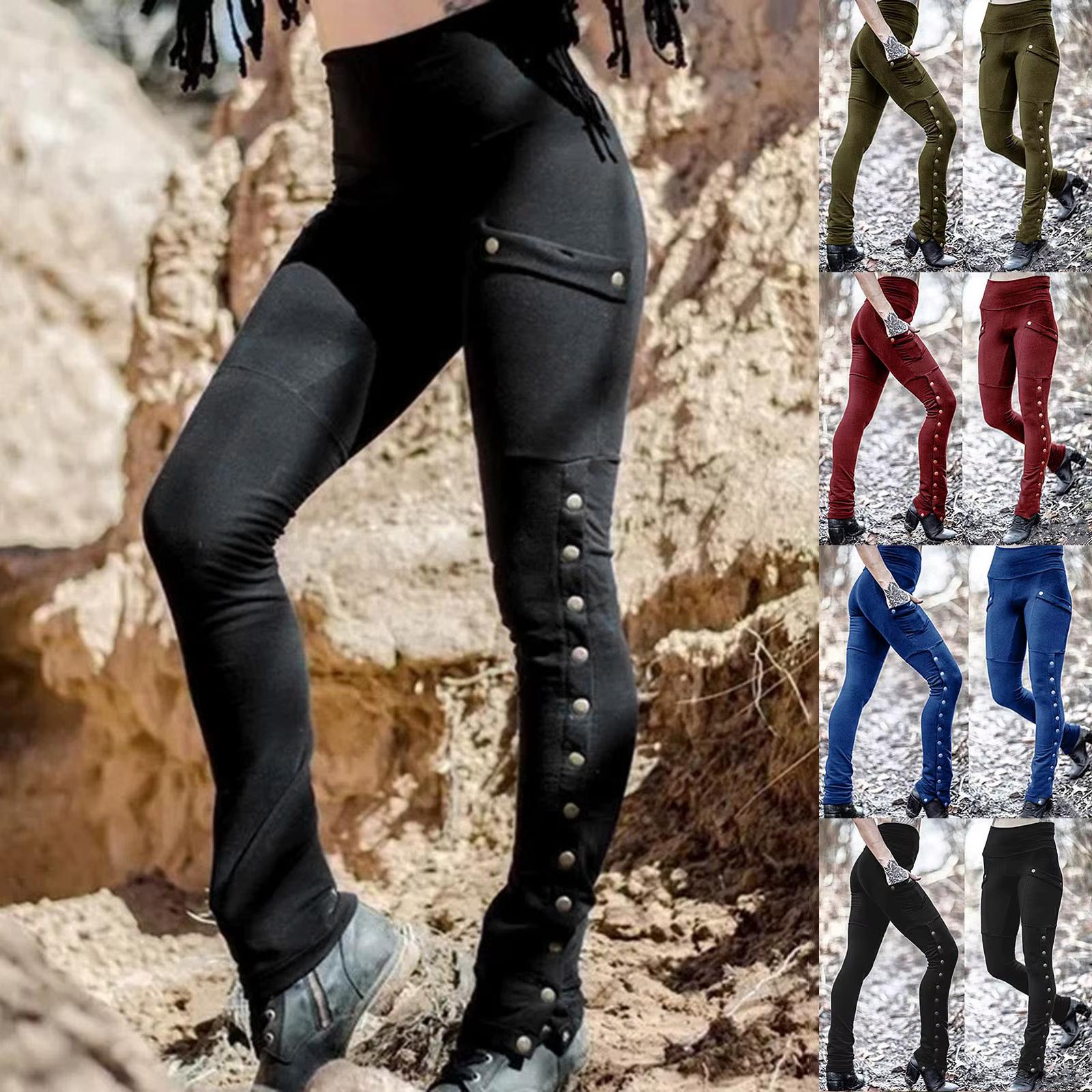 Pantalon Crayon Noir pour Femme, Style Médiéval, Gothique, Steampunk, Rivet, Leggings Slim, Mode FjSexy, Taille Haute, Denim