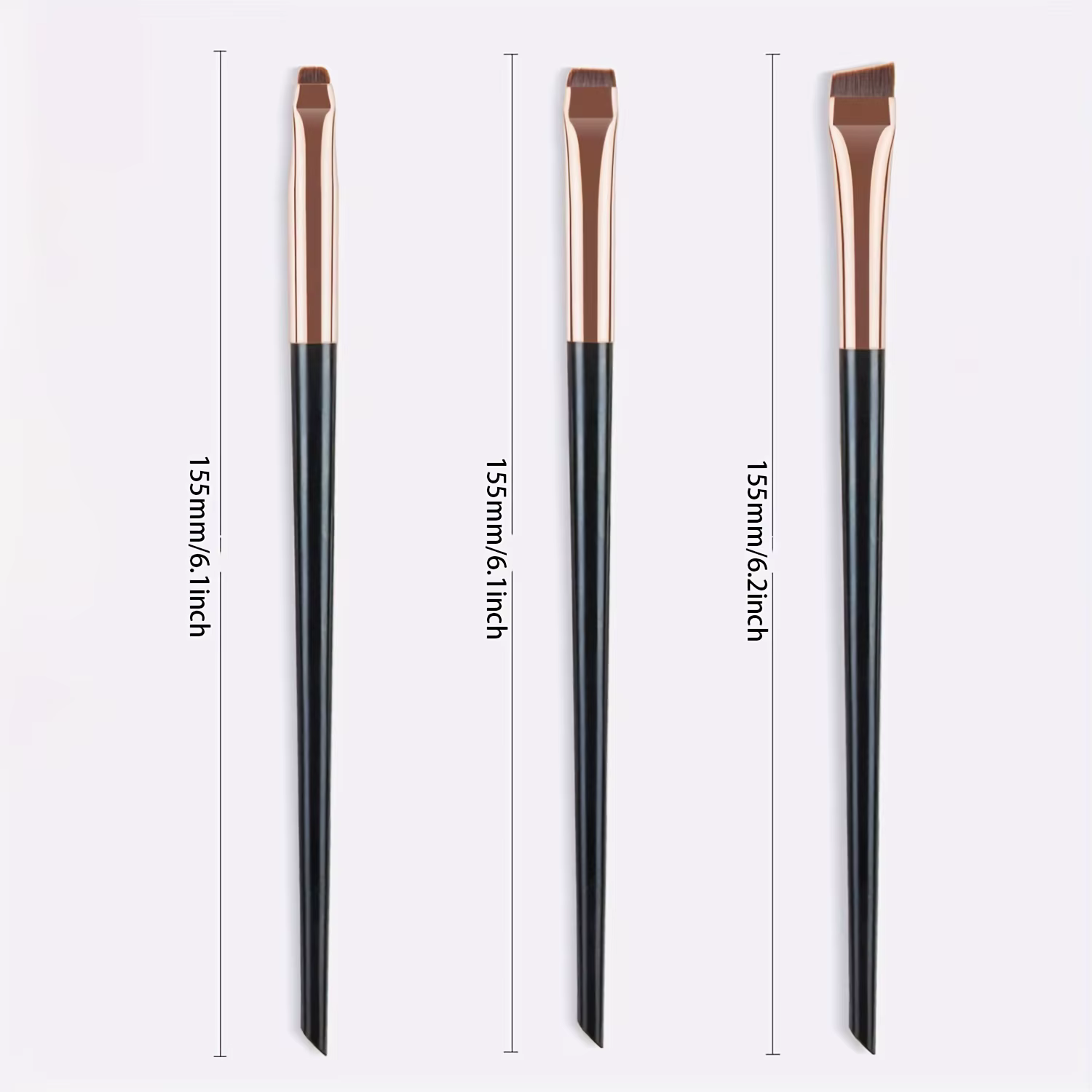 Ensemble de 3 pinceaux de maquillage, pinceau à eyeliner fin à tête oblique, pinceau à sourcils, pinceau à eyeliner ultra-fin, pinceau à fard à paupières