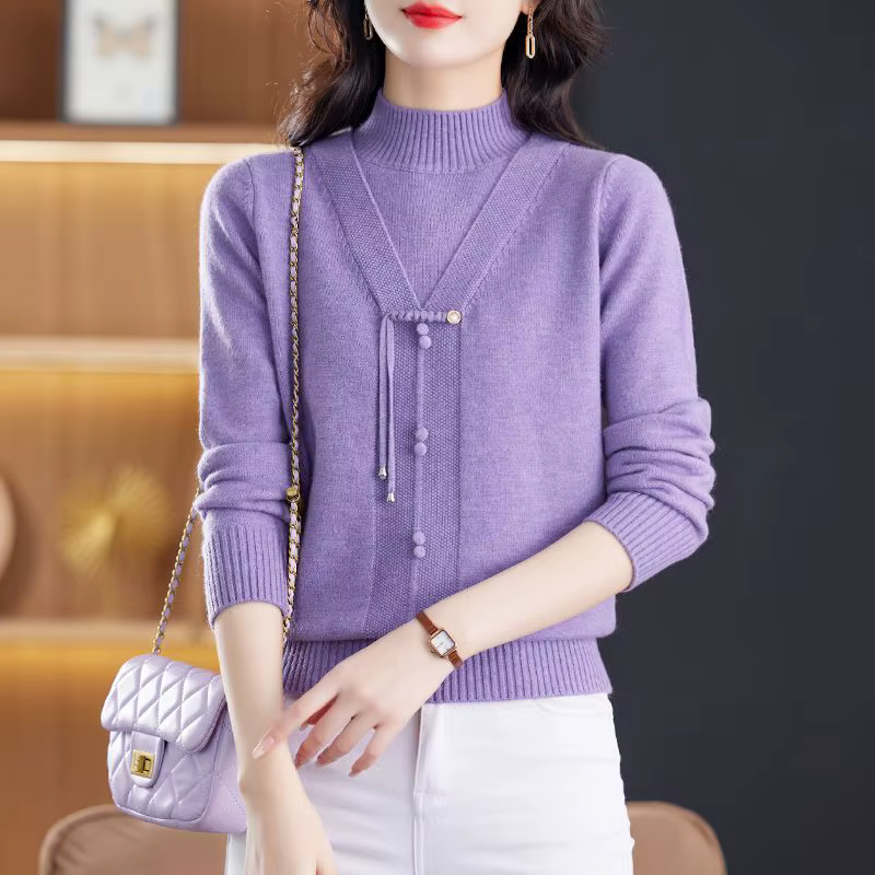 Pull tricoté à col mi-haut pour femme, ample et chaud, pour personnes âgées d'âge moyen, collection automne-hiver 2026