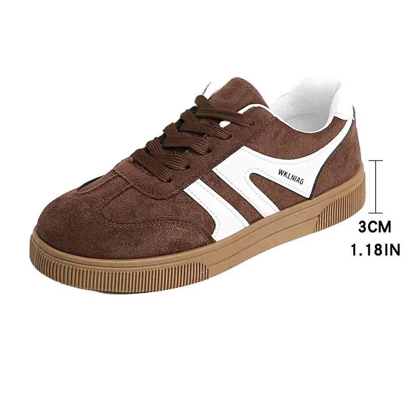 Baskets compensées marron en faux daim pour femme, chaussures de marche décontractées à talons plats antidérapants, semelle épaisse vulcanisée